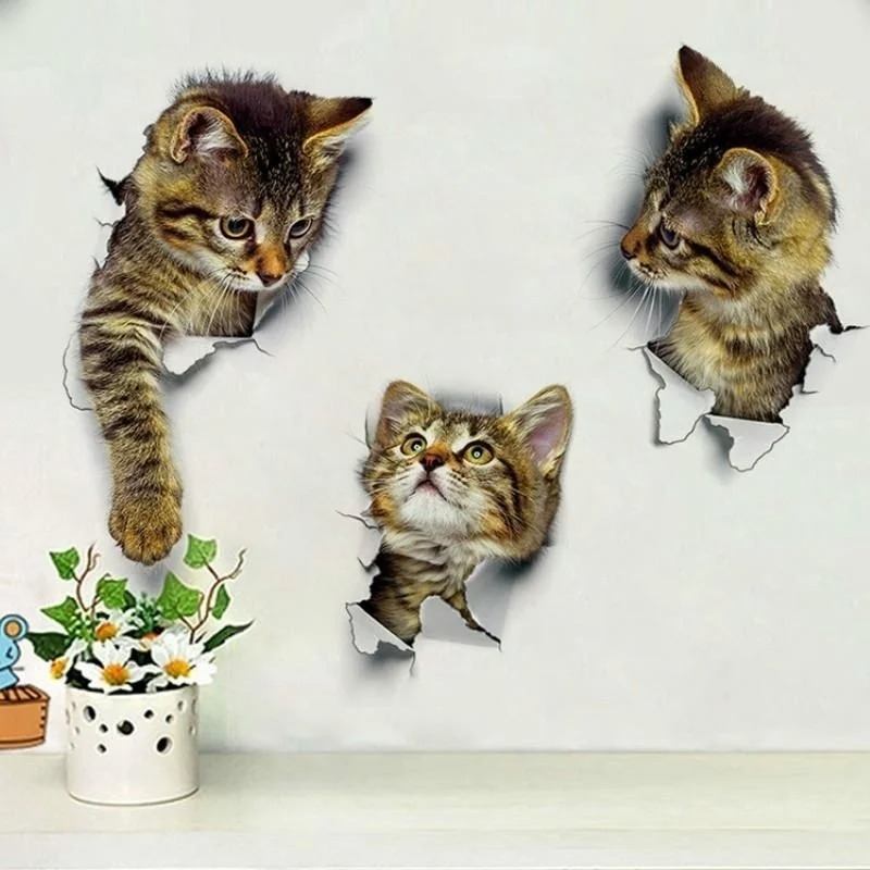 3pcs 3D Cute Cat Self-adhesive - مراجعة Pvc Panel Background وسعره