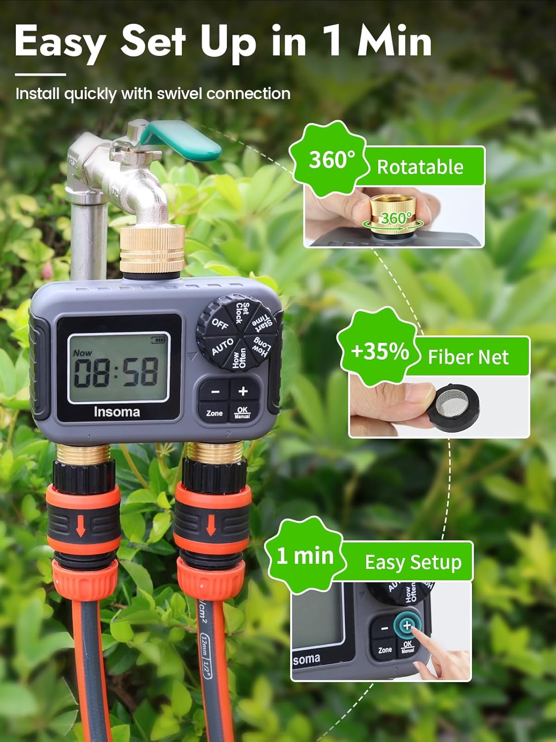 Insoma Smart Irrigation Wateri - مراجعة Timer Dual Outlet وسعره